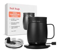 Hot Kup - Self Heated Smart Mug with Optional Portable Power Base - Insulated Travel Mug For Heating & Brewing Hot Drinks - Total Temperature Control to Brew Coffee, Warm Milk and Purify Water - Black