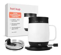 Hot Kup - Self Heated Smart Mug with Optional Portable Power Base - Insulated Travel Mug For Heating & Brewing Hot Drinks - Total Temperature Control to Brew Coffee, Warm Milk and Purify Water - White