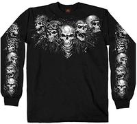 Hot Leathers Five Skulls Long Sleeve Men's Biker Shirt (Large) Black, Black, Large