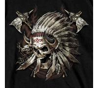 Hot Leathers GMS1550 Men’s “SS JP Indian Chief” Graphic T-Shirt - Bold Warrior Skull Headdress & Battle Axes Tee