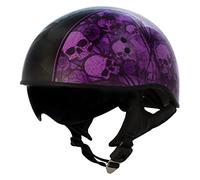 Hot Leathers HLD1039 Gloss Black 'Purple Skull Bouquet' Advanced DOT Helmet with Drop Down Tinted Visor - Small