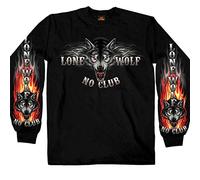 Hot Leathers Lone Wolf No Club Biker Long Sleeve Double Sided T-Shirt (Black, Large)