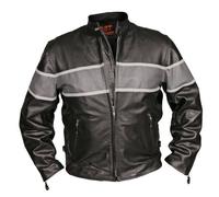 Hot Leathers Men's Racing Jacket with Grey Stripes (Black, Size 48)