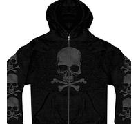 Hot Leathers Men's Skull and Crossbones Zip-Up Hooded Sweatshirt (Black, XXX-Large)