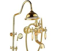 Hot Luxury Brass Jade Rainfall Shower Set Bathroom Shower Faucet 8 Inch Top Spray Adjust Height Handheld Shower Bath Tap Wall Mount