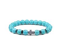 Hot Men Natural Lava Stone Bead Obsidian Bracelets Cross Rosary Meditation Prayer Jesus Turquoise Bracelet Women Yoga Jewelry,Blue,Adjustable