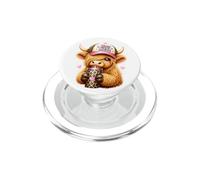 Hot Mess Cute Highland Cow Mom Life Ice Coffee Mommy Graphic PopSockets PopGrip for MagSafe