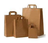 Hot n Fresh 50 x Paper Bags with Handles Strong Recyclable Brown Carrier Bags Extra Large 22cm x 25cm x 11cm (M) 80GSM Heavy Duty SOS Flat Base for Gift Shopping Retail Use