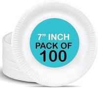 Hot n Fresh Compostable Paper Plates 7-Inch [Pack of 100] - Round Plates for Parties, BBQs, Heavy-Duty, Eco-Friendly, Biodegradable, PFAS-Free, Microwave Safe