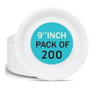 Hot n Fresh Compostable Paper Plates 9-Inch [Pack of 200] - Round Plates for Parties, BBQs, Heavy-Duty, Eco-Friendly, Biodegradable, PFAS-Free, Microwave Safe