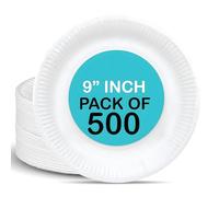 Hot n Fresh Compostable Paper Plates 9-Inch [Pack of 500] - Round Plates for Parties, BBQs, Heavy-Duty, Eco-Friendly, Biodegradable, PFAS-Free, Microwave Safe