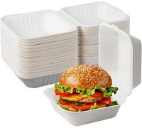 Hot n Fresh Pandax 200 x Bagasse Burger Boxes 6" x 6" (HP6) Disposable White Clamshell Food Takeaway Container Ecofriendly Biodegradable Compostable Microwave Freezer Safe