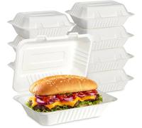 Hot n Fresh Pandax 200 x Bagasse Burger Boxes 9" x 6" (HP10) Disposable White Clamshell Food Takeaway Container Ecofriendly Biodegradable Compostable Microwave Freezer Safe