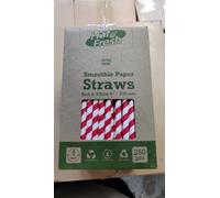 Hot n Fresh Paper Smoothie Straws, Red and White Striped, 8mm x 200mm, Biodegradable, Compostable, 250 Pack