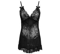Hot Nightie for Ladies See Through Sleepwear Women's Sexy Lace Night Dress Lingerie with Thong Plus Size Lingerie for Women 5X Corset Boudoir Outfits Plus Size 22 Black