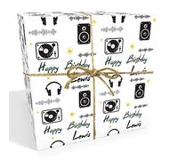 Hot Off The Press UK Music Lover, DJ Personalised Birthday Wrapping Paper with 2 Plain Tags 600mm x 800mm Recyclable, Large Sheet