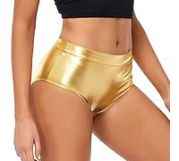 Hot Pants Shorts for Women Shiny Sexy Stretchy Polyester High Waisted Dance Booty Night Club Party Outfit Festivals Costumes Jazz Hip Hop Intimates Metallic Glossy Shorts (Gold, M)