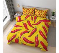 Hot Pepper Duvet Cover Set King Size, Yellow Red Vegetable Bedding Set 230x220 cm, Quilt Cover with 2 Pillowcases, Soft Microfiber 3pcs, Zip 21D&-23