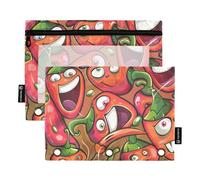 Hot Pepper Pencil case with Clear Window Pencil Bags Big Capacity Pockets 3 Hole Punched School Class Office Organizers Multicolored 2 PCS