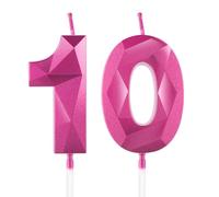 Hot Pink 10th Birthday Candles for Cake, Number 10 Candle for 10th Birthday Decorations, 3D Design Cake Topper Decor for Girls Womens Birthday Theme Party Weddings Anniversary Celebration Supplies