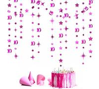 Hot Pink 10th Birthday Decorations Number 10 Circle Dot Twinkle Star Garland Metallic Hanging Streamer Banner Backdrop for Girls Double Digits Ten Year Old Birthday 10th Anniversary Party Supplies