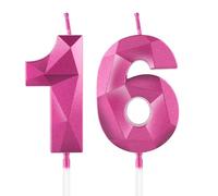 Hot Pink 16th Birthday Candles for Cake, Number 16 Candle for 16th Birthday Decorations, 3D Design Cake Topper Decor for Girls Womens Birthday Theme Party Weddings Anniversary Celebration Supplies
