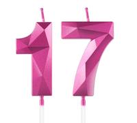 Hot Pink 17th Birthday Candles for Cake, Number 17 Candle for 17th Birthday Decorations, 3D Design Cake Topper Decor for Girls Womens Birthday Theme Party Weddings Anniversary Celebration Supplies