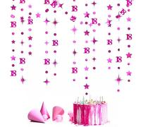 Hot Pink 18th Birthday Decorations Number 18 Circle Dot Twinkle Star Garland Metallic Streamer Banner Backdrop for Girls Happy 18th Birthday Time to Adult Cheers to 18 Years Old Anniversary Party