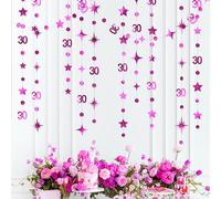 Hot Pink 30th Birthday Decorations Number 30 Circle Dot Twinkle Star Garland Glitter Hanging Streamer Bunting Banner Backdrop for Women Mens Dirty Thirty Cheers to 30 Years Anniversary Party Supplies