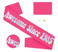 Hot Pink 40th Birthday Sash with Iridescent Foil, Funny Awesome Since 1985 Birthday Sash for Women 40th Birthday Party Ideas, Gifts, Jokes and Favors(Hot Pink + Iridescent)