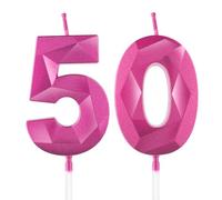 Hot Pink 50th Birthday Candles for Cake, Number 50 Candle for 50th Birthday Decorations, 3D Design Cake Topper Decor for Girls Womens Birthday Theme Party Weddings Anniversary Celebration Supplies