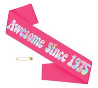 Hot Pink 50th Birthday Sash with Iridescent Foil, Funny Awesome Since 1975 Birthday Sash for Women 50th Birthday Party Ideas, Gifts, Jokes and Favors(Hot Pink + Iridescent)