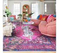 Hot Pink 5X7 FT Cheetah Rug Pink Leopard Colorful Tropical Jungle Animal Rug Aesthetic Pink Rugs for Girls Bedroom Living Room Home Office Dorm Thin Bright Magenta Carpet