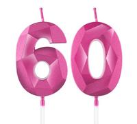 Hot Pink 60th Birthday Candles for Cake, Number 60 Candle for 60th Birthday Decorations, 3D Design Cake Topper Decor for Girls Womens Birthday Theme Party Weddings Anniversary Celebration Supplies