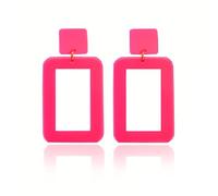 Hot Pink 80s 90sNeon Earrings for Women Drop Dangle Square Earring Vintage Geometric Minimalist Acrylic Earrings for Women Dangling Retro Rectangle Earring 70's Simple Costume Accessory