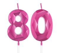 Hot Pink 80th Birthday Candles for Cake, Number 80 Candle for 80th Birthday Decorations, 3D Design Cake Topper Decor for Girls Womens Birthday Theme Party Weddings Anniversary Celebration Supplies