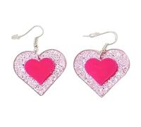 Hot Pink Acrylic Dangle Earrings Shiny Glitter Earrings Music Note Star Love Heart Charms Sweet Earrings for Women, Acrylic, No Gemstone