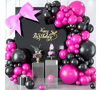 Hot Pink and Black Balloon Arch Kit, Hot Pink Black Balloon Garland Kit, Rose Red Black Latex Balloons Different Sizes for Women's Birthday Decorations Wedding Baby Shower Engagement Party Supplies