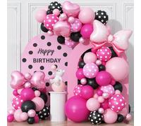 Hot Pink and Black Balloons Arch Pastel Pink Mouse Balloons Garland with Bow Heart Foil Balloon Birthday Party Decorations White Dot Latex Balloon Baby Bridal Shower Supplies