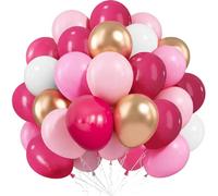 Hot Pink and Gold Balloons, 60 PCS Hot Pink White Gold Latex Balloon