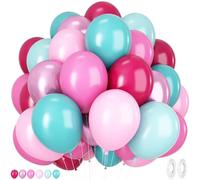 Hot Pink and Teal Blue Balloons, 12 Inches 50 Pcs Rose Red Teal Blue Pastel Pink Turquoise Latex Balloon for Birthday Baby Shower Wedding Anniversary Party Supplies