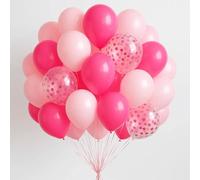 Hot Pink and White Balloon 30 Pack 10 Inch Fuchsia Pink & Confetti Balloons for Girls Women Birthday Barbie Princess Themed Baby Shower Wedding Decoration