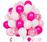 Hot Pink and White Balloons, 60 pcs 12 Inch Matte Rose Pastel Pink White Confetti Latex Balloons with Ribbon for Girls Birthday Valentines Wedding Baby Shower Anniversary Bachelorette Party Decoration