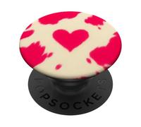 Hot Pink and White Cow Print Aesthetic Cute Heart Cowgirl PopSockets Adhesive PopGrip