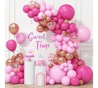 Hot Pink Balloon Arch Garland Kit, 99pcs Hot Pink Rose Gold Balloon Garland Kit with Rose Macaron Pink Confetti for Birthday Party Decoration Women Girl Princess Bridal Shower Baby Shower Wedding
