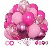 Hot Pink Balloons 50 Pack, 12 Inch Thick 2.8g Latex Balloons with Metallic & Confetti - Pink Balloon Set for Girls Birthday, Baby Shower, Bridal Shower, Bachelorette & Party Decorations