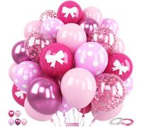 Hot Pink Balloons, 60Pcs 12 Inch Bow Rose Pink Polka Dots Metallic Confetti Balloons for Kids Girl Birthday Pink Party Decorations Baby Shower Wedding Party Supplies