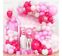 Hot Pink Balloons Arch Garland Kit,Dog Paw Balloons Garland with Pink Confetti Balloon Paw Print Balloons for Girls Puppy Themed Birthday Baby Shower Party Decorations
