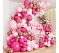 Hot Pink Balloons Arch Kit, Baloon Arch - Pink Balloons, Rose Gold Balloons and Confetti Balloon,Balloon Garland for Birthday Decorations, Baby Shower, Christening Decorations For Girls, Bridal Shower