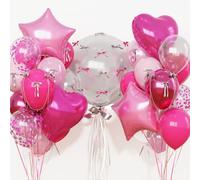 Hot Pink Balloons Pink Heart Star Balloon as Pink Birthday Decorations, Metallic Magenta Light Baby Pink Balloons 18 inch Clear Confetti Heart Star Mylar Shape Foil Balloon as Princess Kid Party Decor